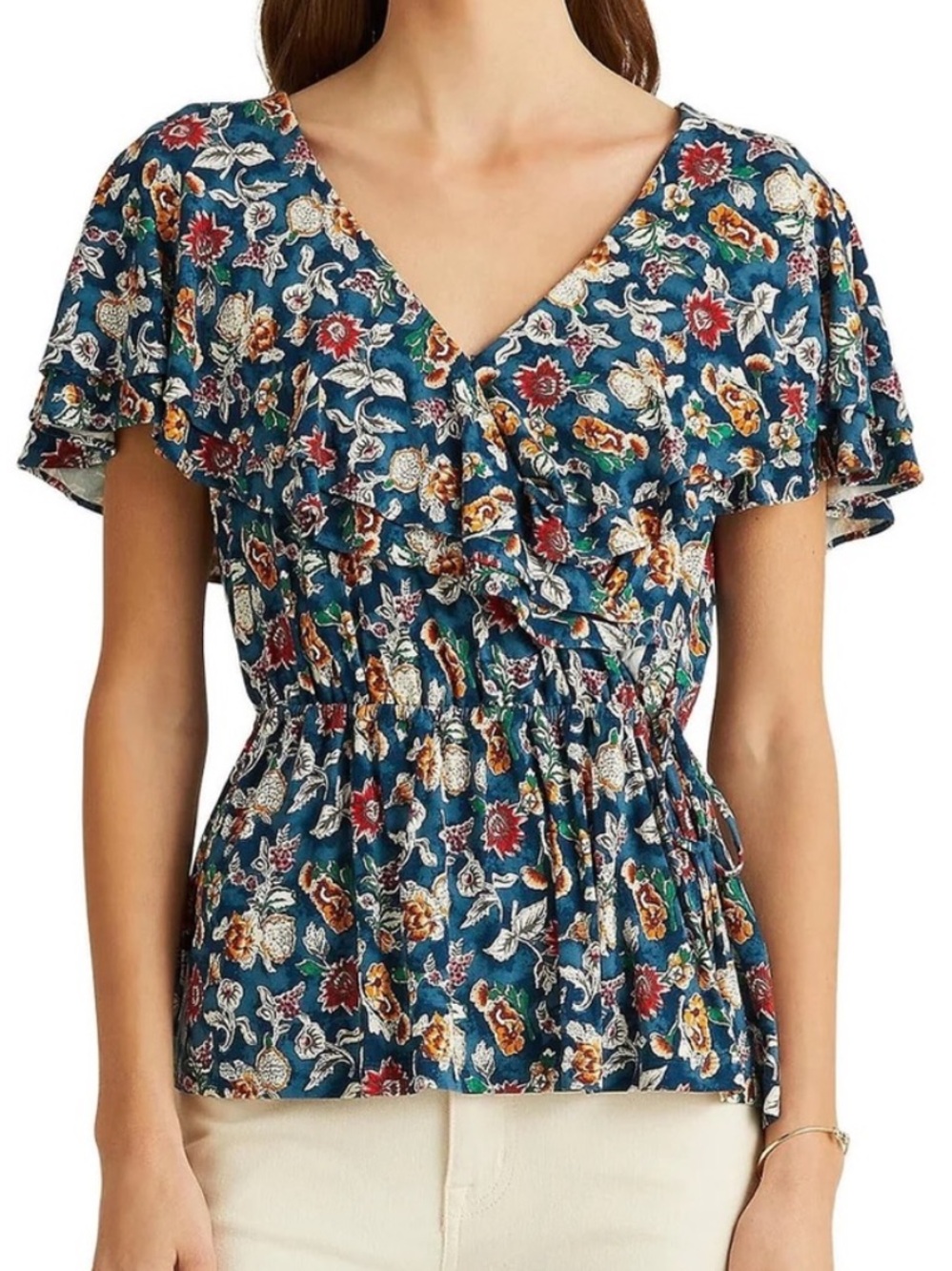 Lauren Ralph Lauren Small Top Ruffled Tie Floral Flutter Surplice Peplum NWT